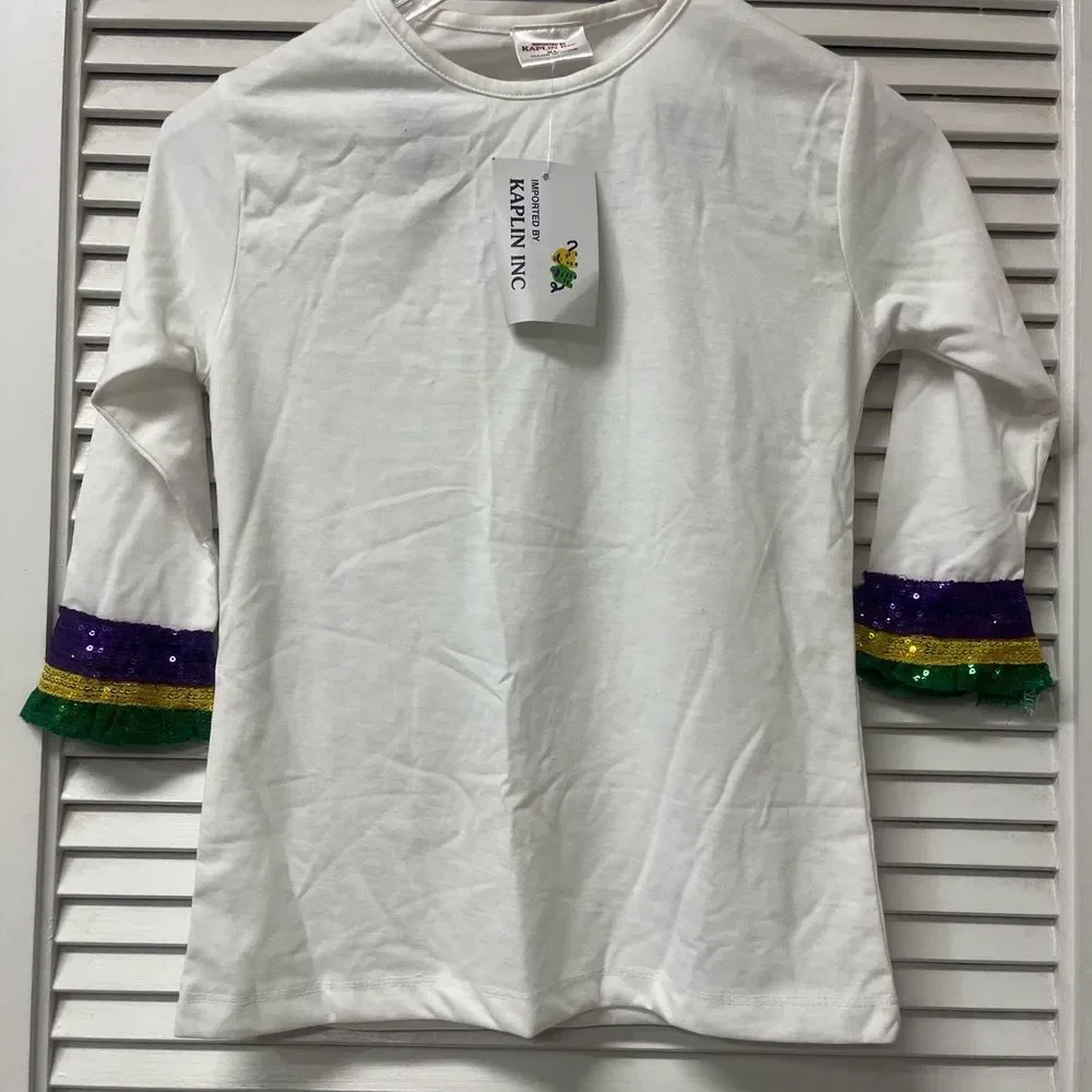 NWT✨KAPLIN✨xl✨Kids White Shirt with Multicolor Cuffs